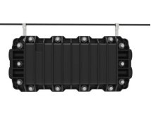 Aerial mounted installation of Inline Fiber Optic Splice Closure on overhead telecommunication lines
