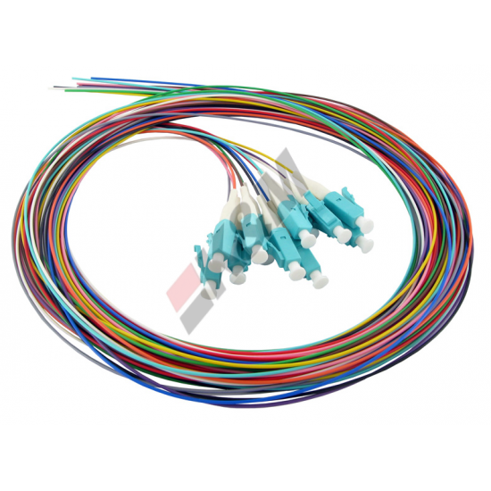 12 Fibers LCSingle-Mode Color-Coded Fiber Optic Pigtail, Unjacketed